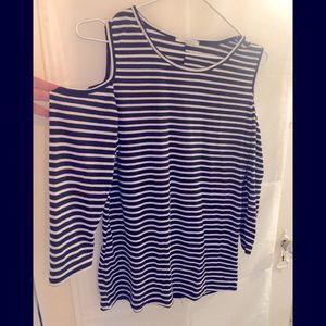 *Acemi* black and white striped cold shoulder top